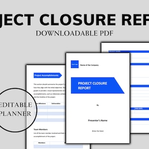 Editable Project Closure Report Template, MS Word Project Closure Report Template, Project Progress Planner, Project Management, Planner