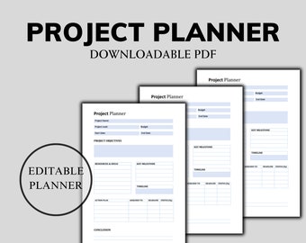 Plantilla de planificador de proyectos editable: MS Word, Productividad (Descarga digital)