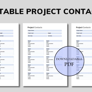 Edytowalny szablon listy kontaktów projektu, szablon listy kontaktów projektu MS Word, kontakty biznesowe, planista kontaktów roboczych, dziennik kontaktów