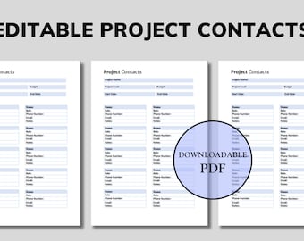 Editable Project Contacts List Template: MS Word (Digital Download)
