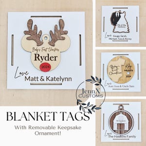 Custom Blanket or Gift  Tag ONLY, Baby Gift / Shower Gift / Christmas Gift / Removable Ornament / Wooden Blanket Tag
