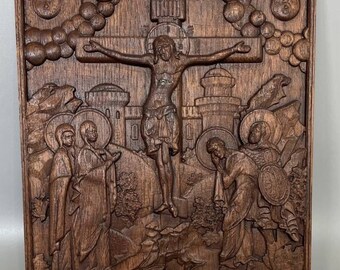 Handcrafted Wooden Crucifixion of Jesus Christ Icon: Religious Wall Art