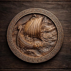 Arte mural de barco vikingo de madera hecho a mano: pintura de barco largo nórdico, decoración vikinga escandinava, regalo mitológico para un amigo.
