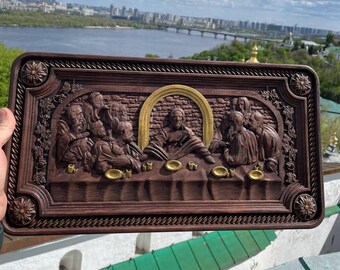Last Supper Wooden Icon: Christian Religious Wall Art, Home Blessing