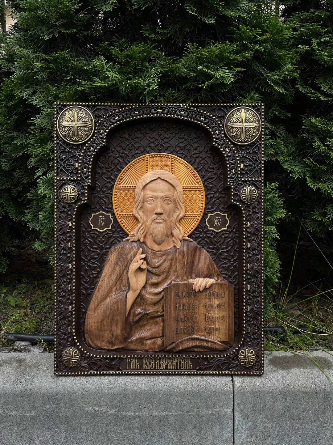 Handmade Jesus Christ Pantocrator Icon: Greek Orthodox Wood Wall Art - Etsy