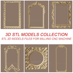 Paquete de archivos STL de marcos de espejo, marcos de fotos, archivo digital para máquina enrutadora CNC 3D, máquina de tallado en relieve Artcam, 6 piezas de modelos STL 3D