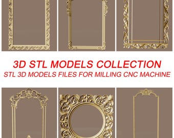 Pack STL Files of Mirror Frames, Picture Frames, Digital File For 3D CNC Router Machine Carving Machine Relief Artcam, 6 Pcs 3D STL Models