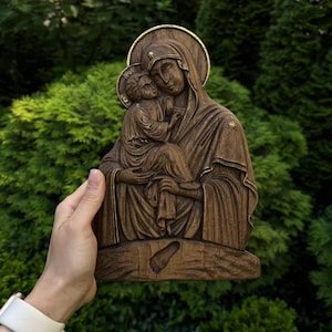 Mother of God-Virgin Mary Wood Carved Icon, Religious Christian Gift, Wood Carving, Orthodox icon Virgin Mary, Holy Mother of God, Gift Icon