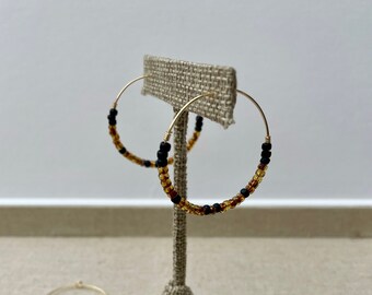 Navy and Tortise Seed Bead Hoops