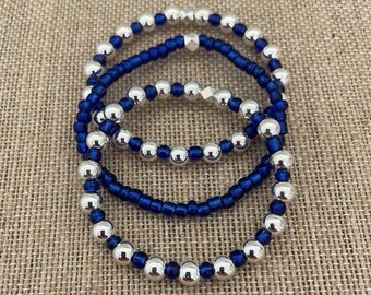 Trio Stack - Sterling Silver and Blue Glass Trade Beads