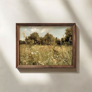Vintage Summer Meadow, Oil Painting, Digital Print, Printable Wall Art, Landscape Painting, Wild Flowers Field, Cottage Aesthetic Room Decor