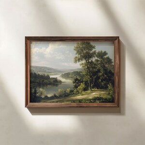 Vintage Landscape Oil Painting, Digital Print, Printable Wall Art, Landscape Painting, River Art, Cottage Aesthetic Room Decor, Nature Art