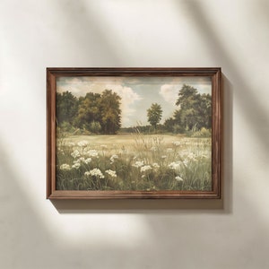 Vintage Summer Meadow, Oil Painting, Digital Print, Printable Wall Art, Landscape Painting, Wild Flowers Field, Cottage Aesthetic Room Decor