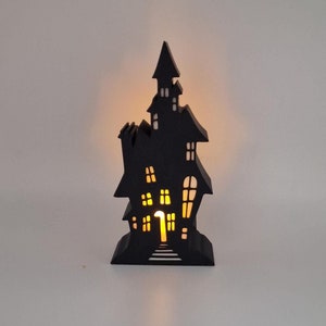 ハロウィーンのお化け屋敷のティーライトキャンドルホルダー、3Dプリントのゴシックな不気味な装飾ギフトアイデア、ユニークな不気味な家の装飾、パーティーの装飾。