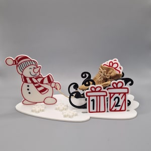Christmas Advent Calendar 3d printed with Snowman and sleigh