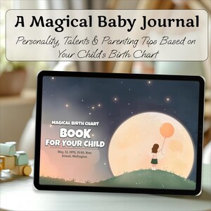 Diario de bebé, libro personalizado de la carta astral, recuerdo personalizado, libro de astrología para nuevos padres, diario digital para bebé (PDF)