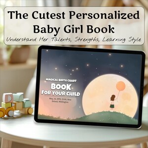 Libro para bebé niña, regalo único para niña, libro de astrología personalizado para bebé, recuerdo personalizado para recién nacido, diario de lectura de la carta astral del bebé (PDF)