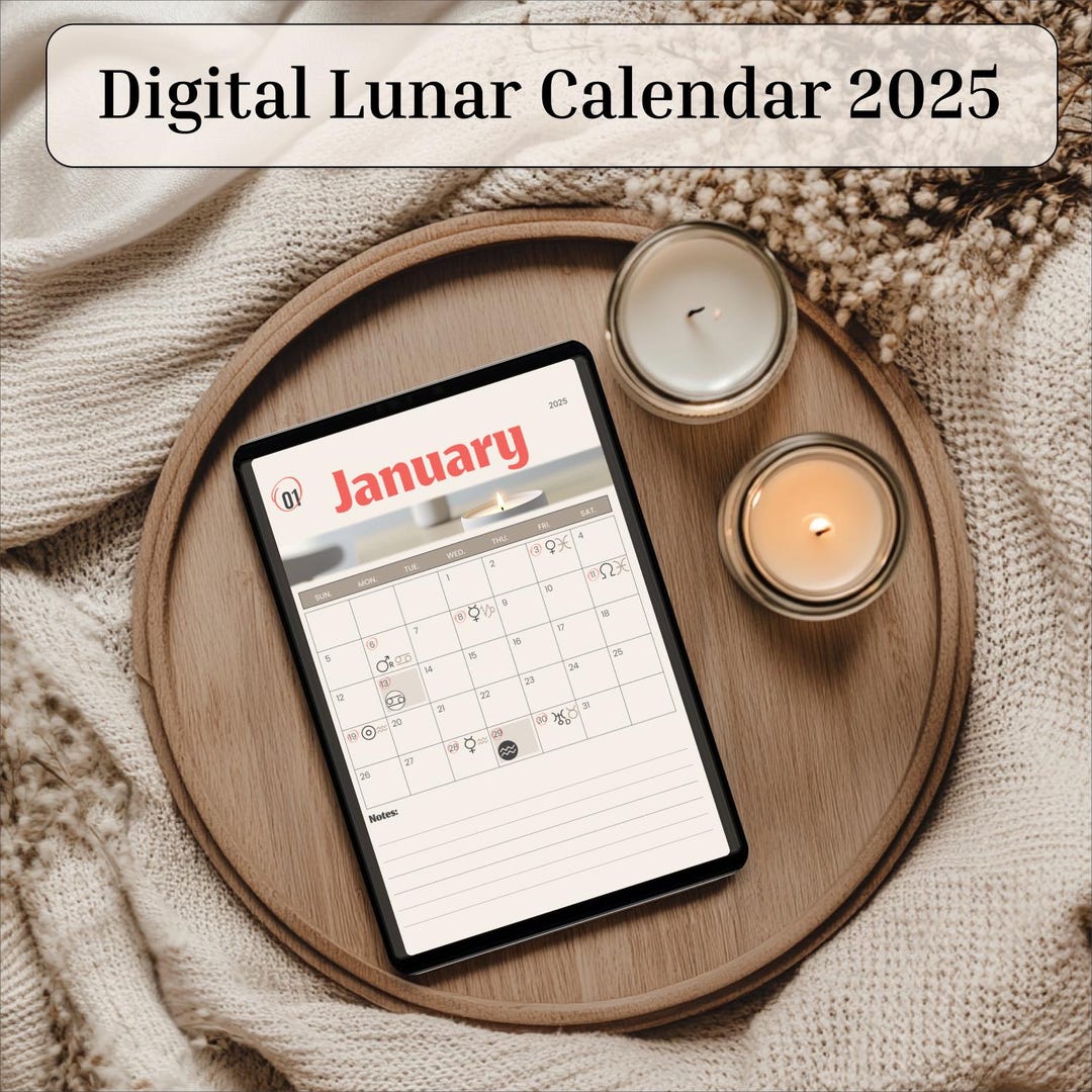 Lunar Calendar 2025, Digital 2025 Moon Calendar Printable With Zodiac