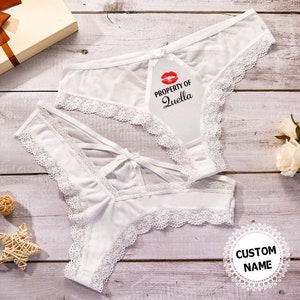 String blanc personnalisé nom personnalisé culotte sexy en dentelle cadeau pour elle cadeau couple cadeau petit ami string séduisant personnalisé lingerie épicée