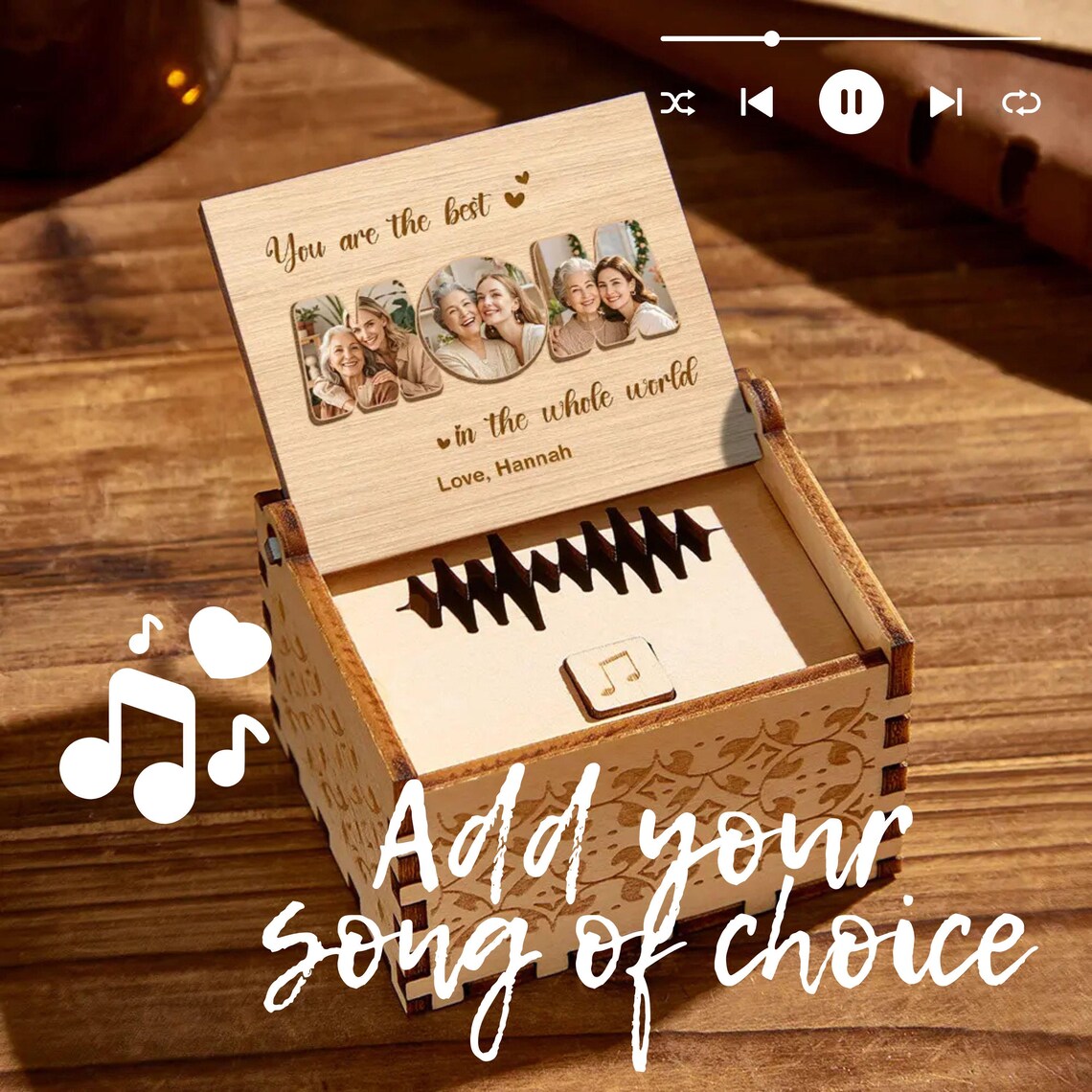 Personalized Wooden Music Box With Custom Photo and Song or Voice ...