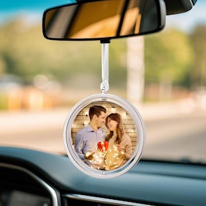 Gepersonaliseerde fotorotatie ornament auto achteruitkijkspiegel hanger cadeau voor hem