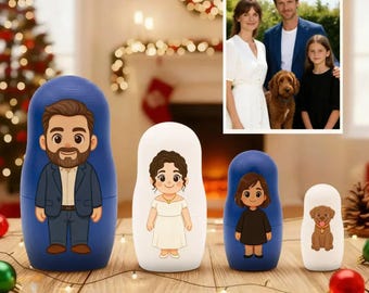 Old Personalized Portrait Nesting Doll Custom Photo Family Portrait Cartoon Style Gift Photo Christmas Gift