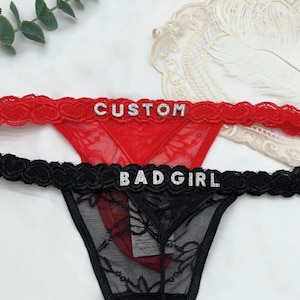 Strings personnalisés en dentelle avec bijoux en cristal lettre String ficelle personnalisé cadeau couple cadeau nom personnalisé string cadeau pour femme cadeau pour elle