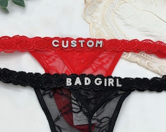 Custom Lace Thongs G-strings With Jewelry Crystal Letter Custom String Thong Couple Gift Personalised Name Thong Gift For Wife Gift For Her