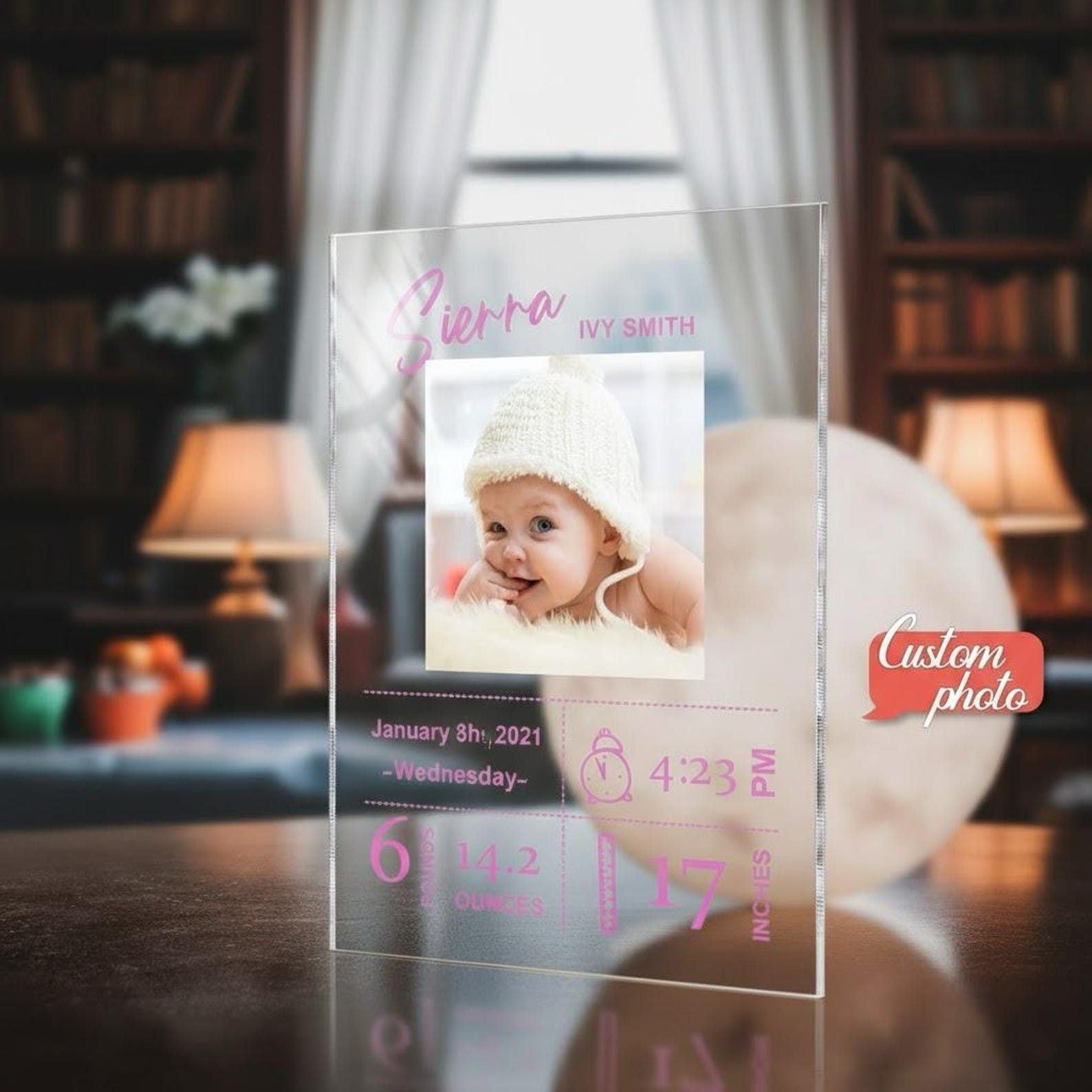 Personalized Photo Custom Baby Birth Stats Acrylic Plaque Newborn ...