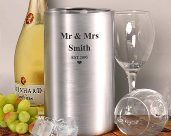 Enfriador de vino personalizado grabado, cubitera para champán de boda