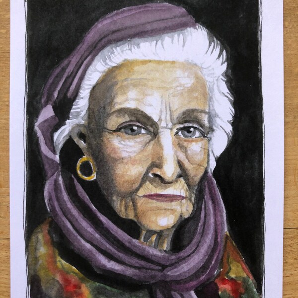 Aquarelldruck Postkarte Portrait Frau