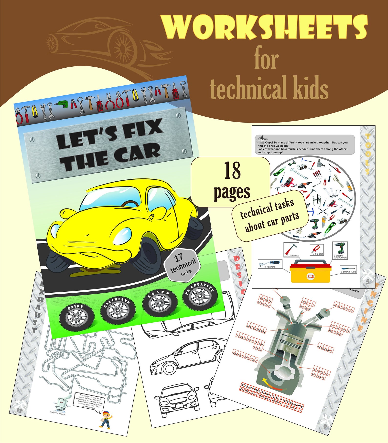 Printable Worksheets for Kids, Car, PDF, A4 Size - Etsy