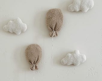 Teddy-Stoffballon-Wanddekor - handgemachte neutrale Kinderzimmer, weiche Babyraumdekoration, skandinavisches Art-Babypartygeschenk
