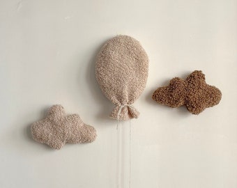 Boucle Ballon und Wolke Wand dekor - Neutral Kinderzimmer Hängen, Handgemachte Baby Zimmer Wand Kunst, Weichen Plüsch Baby Raum Dekoration, Baby Shower