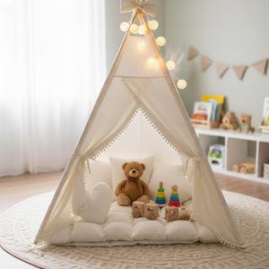 Handmade Kids Teepee Tent – Indoor & Outdoor Play Tent, Montessori Playhouse, Toddler Gift, Playroom Decor, Children’s Teepee Tent