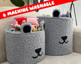 Cesto de tecido em formato de ursinho de pelúcia – Organizador de brinquedos para berçário, lavável à máquina, macio e de pelúcia, decoração artesanal para quarto de bebê, presente neutro para bebê
