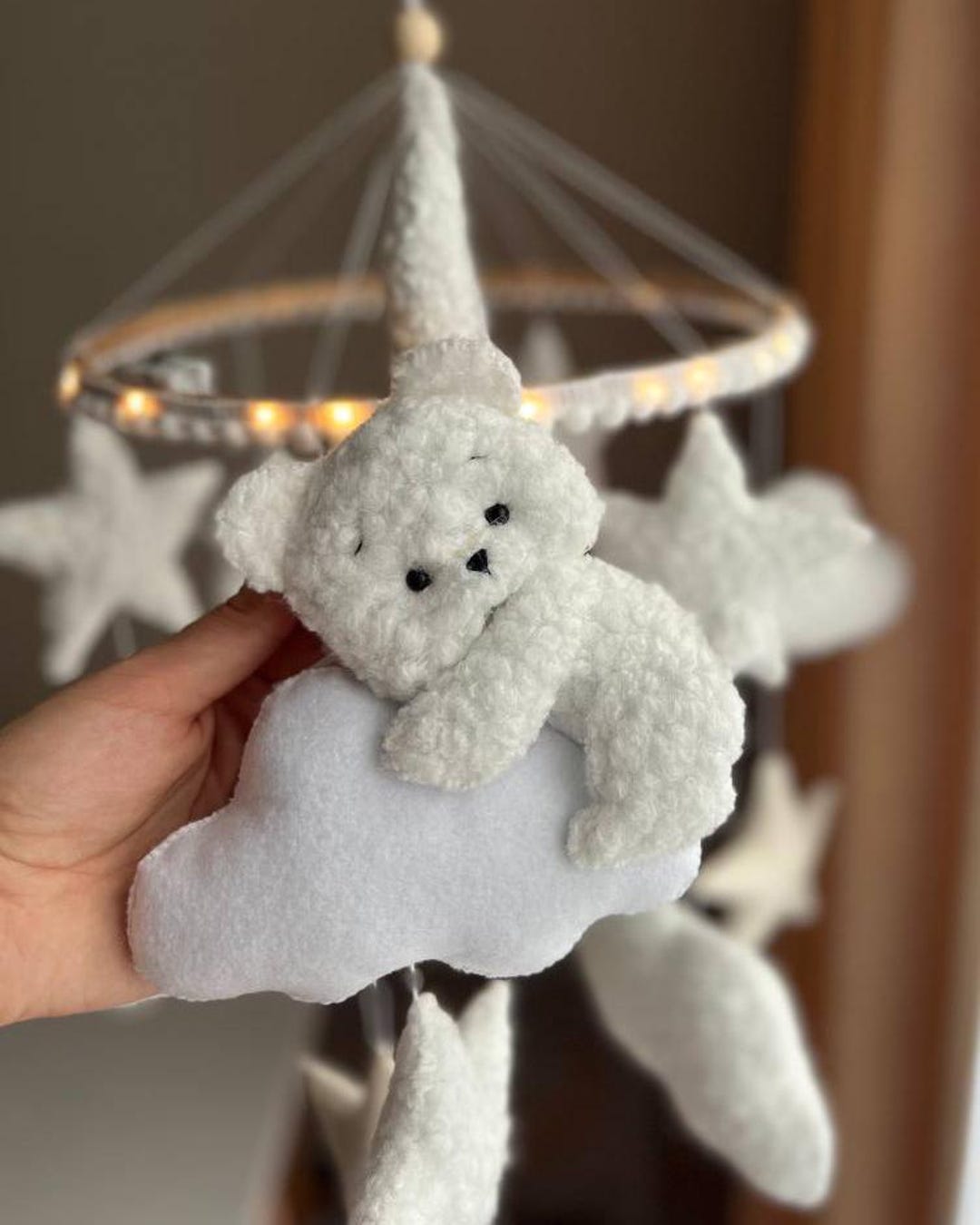 Handmade Teddy Bear Baby Mobile – Neutral Nursery Decor With Music ...