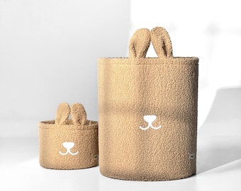 Cesto de tecido em formato de coelho de pelúcia – Organizador de pelúcia para quarto de bebê, feito à mão, macio e aconchegante, ideal para guardar brinquedos de bebê e como presente para chá de bebê.