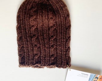 Brown cable baby beanie