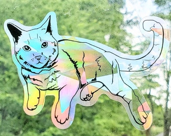 Prismatic cat suncatcher, rainbow window sticker, animal lover gift