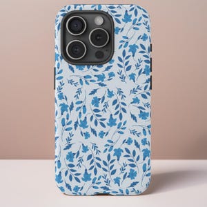 Blue Flower Tough Dual-layer Phone Case Protective Device Cover iPhone Accessory for iPhone 15 14 13 12 11 X, Samsung S23 S22 S21 S20