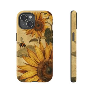 Sunflower and Bee Tough Dual-layer Phone Case for iPhone 15 14 13 12 11 X, Samsung S23 S22 S21 S20