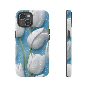 White Tulip Flower Boho Tough Dual-layer Phone Case for iPhone 15 14 13 12 11 X, Samsung S23 S22 S21 S20
