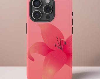 Pink Lily Flower Tough Dual-layer Phone Case Protective Device Cover iPhone Accessory for iPhone 15 14 13 12 11 X, Samsung S23 S22 S21 S20