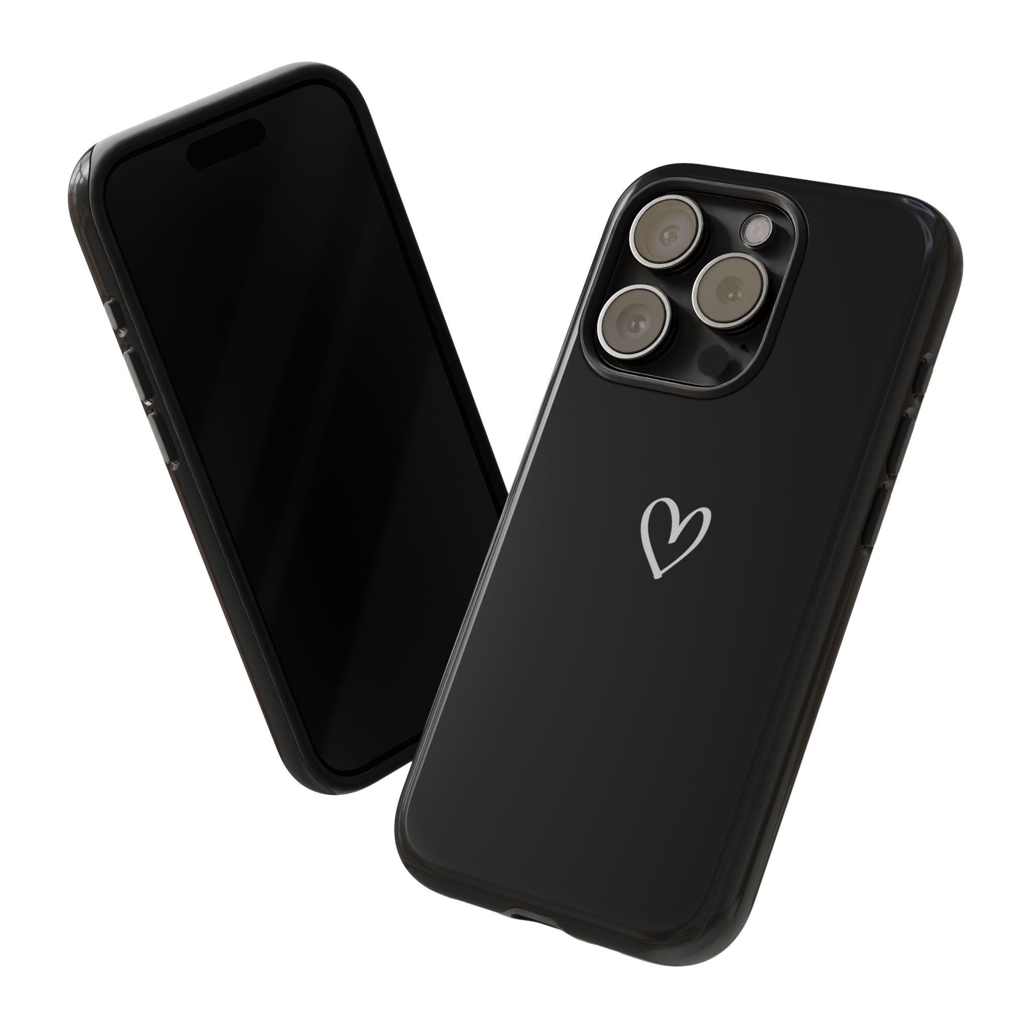 Elegant Black iPhone 15 Pro Max Case | Cute Heart Phone Case for