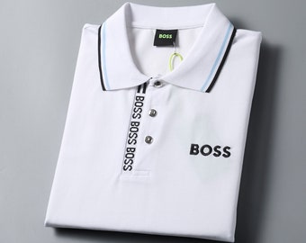 BOSS Hugo Mens White Polo Shirt with Embroidered Logo - Sizes M-3XL Smart Casual Polo For Everyday Wear