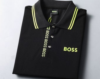 BOSS Hugo Mens Black  White Polo Shirt with Embroidered Logo - Sizes M-3XL