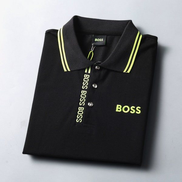 BOSS Hugo Mens Black  White Polo Shirt with Embroidered Logo - Sizes M-3XL