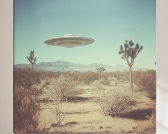 Retro UFO Canvas Print: Mid-Century Modern Sci-Fi Desert Landscape