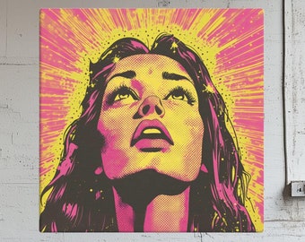 Pop Art Woman Canvas Print: Retro Pink & Yellow Illustration